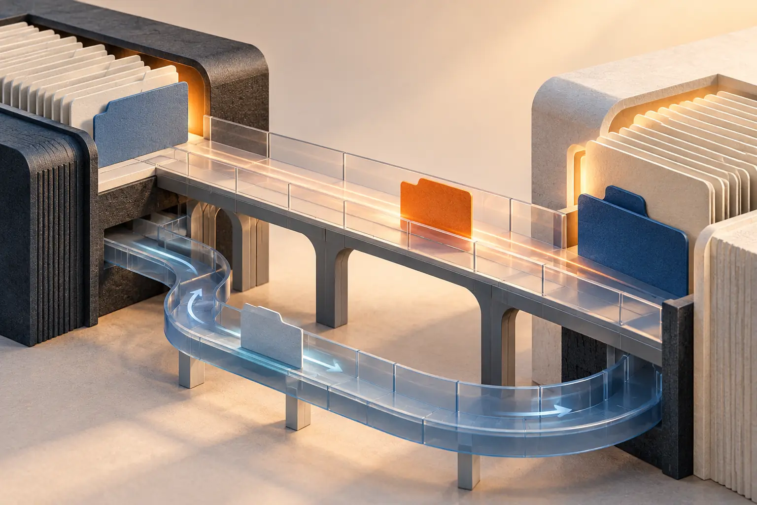 Two record archives joined by a bridge and a separate loop.